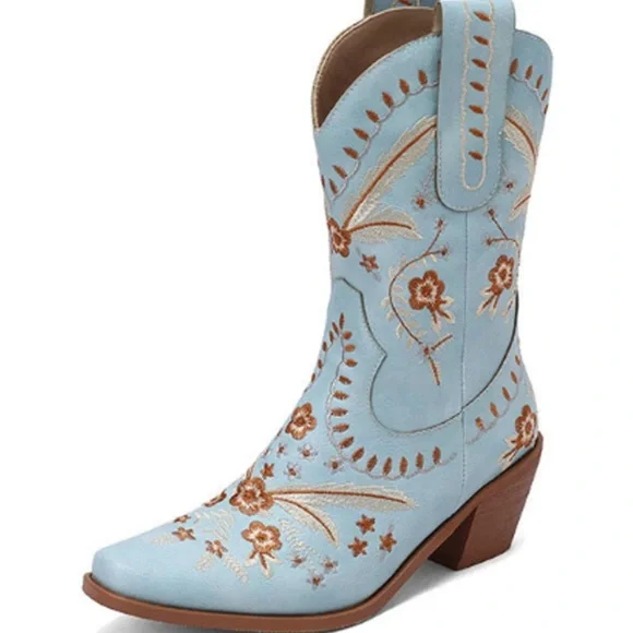 Dingo Midcalf Embroided Cowboy Boots Light Blue - Women’s Size 6 - Picture 4 of 8